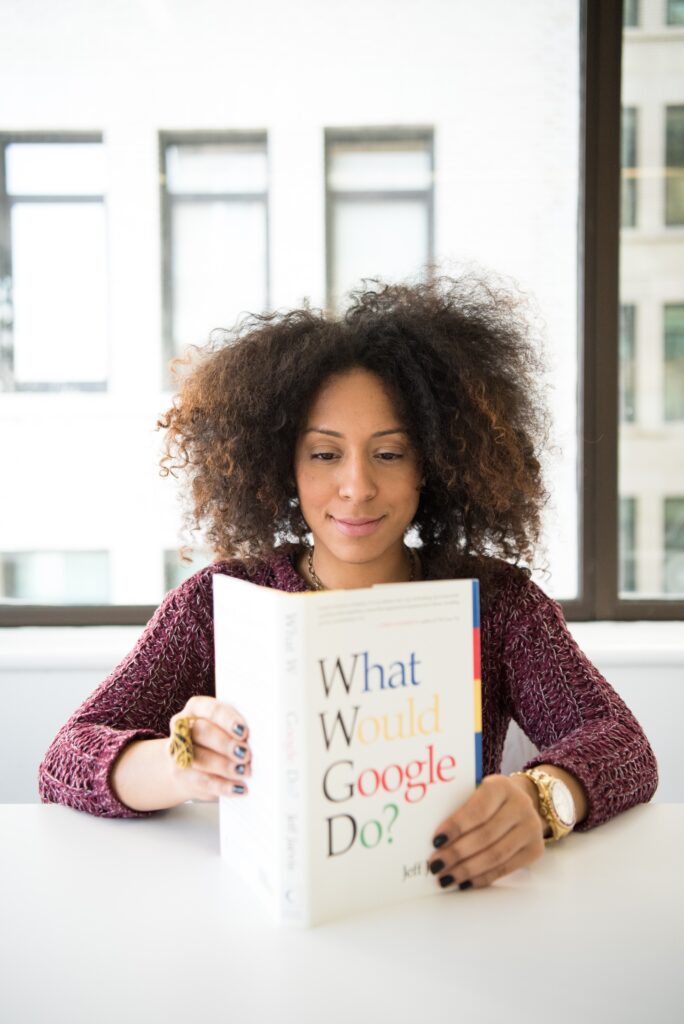 A woman reading a book